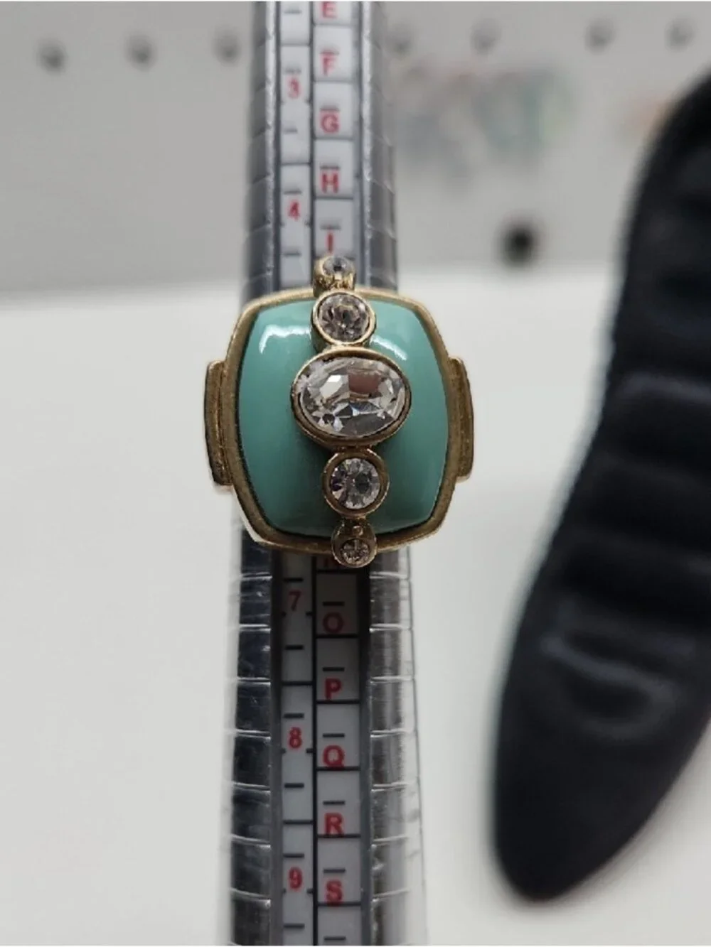 Lia Sophia Gold-Tone Ring with Mint Green Enamel and Clear Crystals